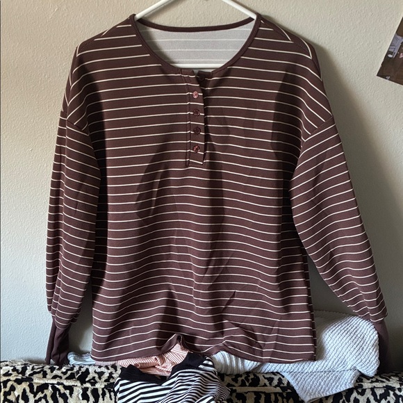 Free People Tops - Free People Brown and Cream Striped Long Sleeve Henley